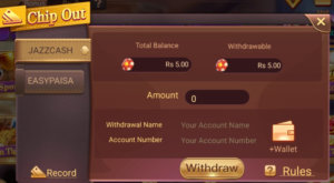 Card Rummy withdraw earnings screen